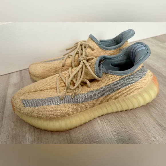 Yeezy x Adidas Boost 350 Tan & Blue Linen Fabric Sneakers Shoes sz 7 - Picture 7 of 11